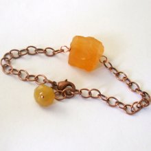 Natural Raw Yellow Agate Nugget Bracelet Marigold Copper Chain Adjustable Layering Style