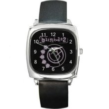 NEW* HOT BLINK 182 Square Metal Watch LeatherBand - Leather - Silver