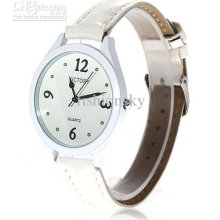 New Sell Stylish Victory Circle Dial White Leather Wrist Watch.facto