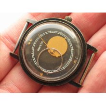 Nice Russian Raketa Copernic Watch Unique Hands Black Case Serviced