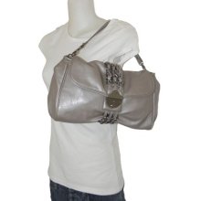 Nine West Pewter Silver Chainlink Satchel Flap Tote Bag