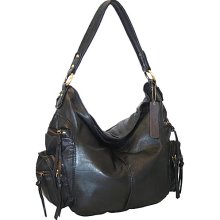 Nino Bossi Hobo with Side Cargo Pockets Black - Nino Bossi Leather Handbags
