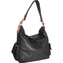 Nino Bossi Large Bucket Bag with Two Side Pockets and Whip Stitch Detailing Black