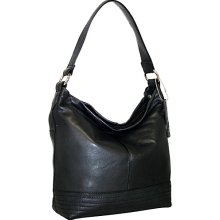 Nino Bossi Top Zip Hobo with Stitch Detail Black - Nino Bossi Leather Handbags