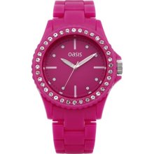 Oasis Women's Quartz Watch With Pink Dial Analogue Display And Pink Plastic Bracelet B1159