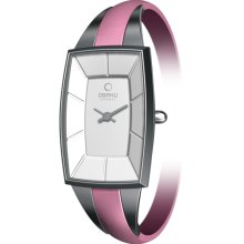 Obaku Harmony Womens Pure Feminine Stainless Watch - Pink Leather Strap - White Dial - V120LCIRP