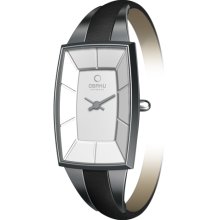 Obaku Harmony Womens Pure Feminine Stainless Watch - Black Leather Strap - White Dial - V120LCIRB