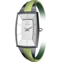 Obaku Harmony Womens Pure Feminine Stainless Watch - Green Leather Strap - White Dial - V120LCIRE