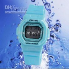 Ohsen Unisex Digital Sport Led Watch Cartoon Square Silicone Women W