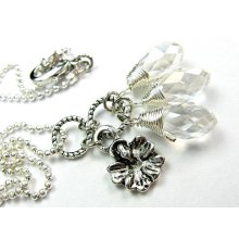 ON SALE WAS 30dollars - Elegant Wire Wrapped Flower And Drops Necklace, 48 cm / 18.9 in. (KHD10)