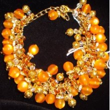 Ooak Handmade Goldorange Chunky Charm Bracelet Earrings Set Cha-cha