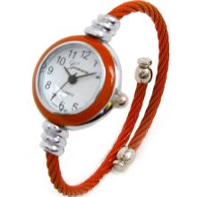 Orange Silver Cable Band Ladies Petite Bangle Cuff Watch