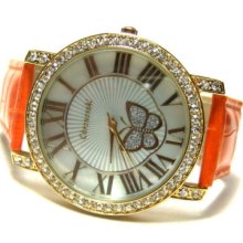 Orange Strap Funky Butterfly Pearl Ladies Watch Bug14