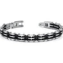 Oravo Sophisticated Mens Stainless Steel Bracelet with Black Carbon Fiber
