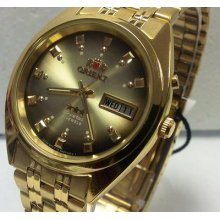 Orient Automatic Mens Watch Day/date Gold Tone Fem0401dp9 Orient Box