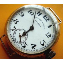 Original 1915 Westend Switzerland 34 Mm Jumbo Enamel Dial Jewelled Trench Watch