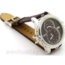 Oulm Unique 2 Dial Shape Mens Boys Stainless Steel Quartz Wrist Watch Gift