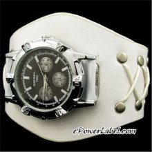 P26 Punk Steel Men/women Watch White Leather Waist