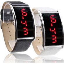Pair of Elegant PU Leather Band Red LED Wrist Watches freeshipping