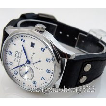 Parnis White Dial Power Reserve Automatic St2530 Mens Watch Rivet Black Strap079