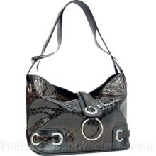 Patent Leatherette Snakeskin Embossed Hobo Bag