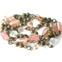 Peaches and Cream: Glass and Brass Wire Wrapped Beaded Bracelet or Necklace