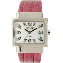 Pedre Glossy Pink Lizard-Grain Leather Bangle Watch