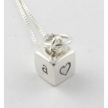 Personalized Tiny Cube Hand Stamped Necklace - Custom Love Necklace - Valentine's Day Gift