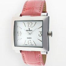 Peugeot Women's Silver-Tone Pink Leather Strap Watch #706PK ...