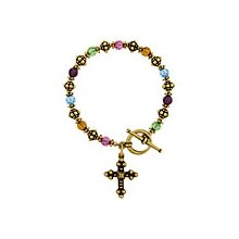 Pewter Golden Cross Birthstone Bracelet, Mother's Jewelry