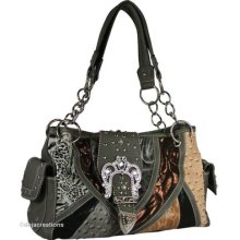 Pewter Gray Animal Print Purse Handbag Rhinestone Buckle Patchwork Zebra Leopard