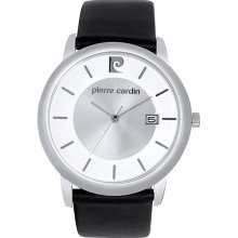 Pierre Cardin Men's Round Silver Dial Watch, Leather Strap