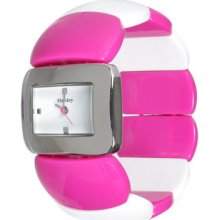Pink & White Expandable Strap Watch Ladies Womens Girls Modern Bracelet Analogue