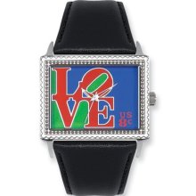Postage Stamp Love Black Leather Band Watch ring