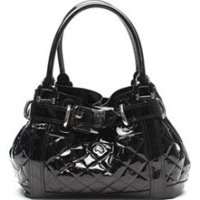 Preowned Burberry Black Quilted Patent Leather Beaton Hobo Handbag