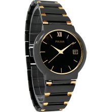 Pulsar Mens 35mm Gold & Black Ion Two Tone Dress Watch PXH351 New