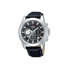 Pulsar PT3075 Mens Chronograph Black Dial Leather Band Watch