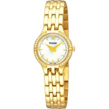 Pulsar Swarovski Pegf22 Crystal Mother-of-pearl Womens Watch (gold Tone)