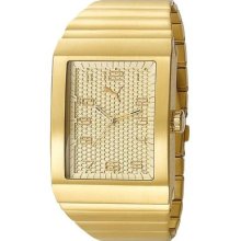 Puma Mens Carbon Fiber Dial Rectangle Gold Tone Stainless Steel Watch
