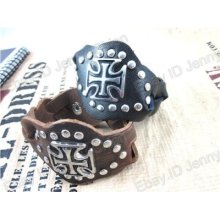 Punk Cross Rivet Leather Wristband Bracelet Zp_36 Cool