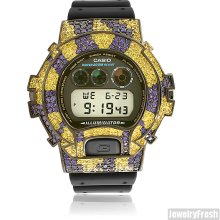Purple and Gold Custom Simulated Diamond GShock