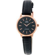 Q&q By Citizen C155j702y Rose Gold Tone Leather Strap Women's Watch - Great Gift