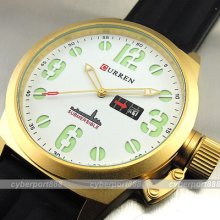 Quartz Hour Dial Day Date White Golden Clock Sport Men Wrist Watch Wg234