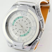 Rare Big Case White Dial Unisex Quartz Wrist Watch Leather Gift