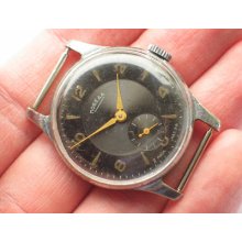Rare Soviet Pobeda Vintage Watch Nice Black Dial 2nd Mwf 3q-1954 Serviced Vgc+