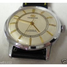 Rare Timestar 17 Jewels Incabloc Hand Winding Men's Wrist Watch Golden Dial
