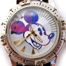 RARE! VINTAGE DISNEY Store MICKEY MOUSE Silver Gold Tone Mens Wristwatch WATCH
