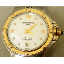 Raymond Weil 18k Y Gold Parisal Diamond Mother Of Pearl Dial Stainless Watch