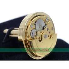 Refer. 0801 Precision Watch Mechanical Movement 24k Gold Plated Cufflink