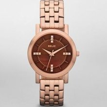 Relic Fossil Jessica Rose Gold Tone Brown Glitz Steel Ladies Watch Zr34140